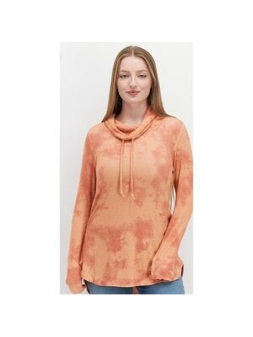 Orange Tie Dye Turtleneck Cotton Top Size Small